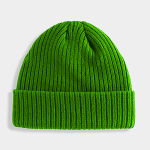 Bonnet côtelé en acrylique personnalisé, uni, chaud pour l'hiver, vert fluo et vert foncé, pour l'extérieur, style streetwear, vente en gros - Product Image 3
