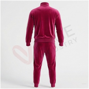 Ensemble de survêtement bordeaux pour homme, manches longues, col montant, fermeture éclair sur le devant, logo, couleur unie, respirant, coupe décontractée, vêtement d'automne - Product Image 2