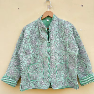 Chaqueta india hecha a mano 100% algodón, ecológica, acolchada, antiarrugas, transpirable, de secado rápido, con estampado digital y bolsillo frontal. - Product Image 1