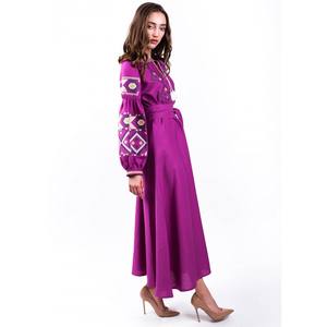 Tunique brodée à col rond et manches longues, longueur cheville, style ukrainien, pour femme, imprimée au bloc, dernière collection - Product Image 4