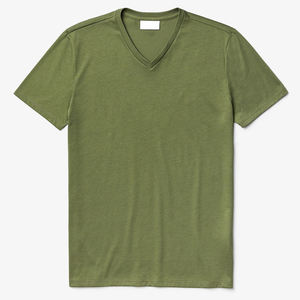 Camiseta de algodón de manga corta con cuello en V para hombre, corte regular, color azul marino, informal, tejido de punto. - Product Image 5