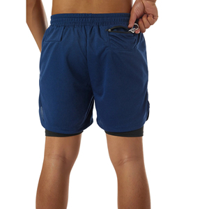 Pantalones Cortos Deportivos para Hombre, Color Azul Sólido, de Secado Rápido, con Bolsillos, Cintura con Cordón, Largo Medio, Tejido de Spandex y Poliéster - Product Image 6