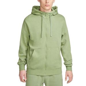 Sweat à capuche zippé vert uni en coton pour homme avec poches latérales, coupe classique, idéal pour l'automne - Product Image 1