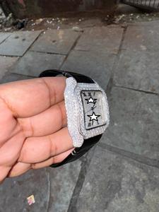 Montre carrée personnalisée pour homme, style hip-hop, en acier inoxydable, avec diamants en moissanite taillés, cadran analogique unique, bracelet en cuir tendance - Product Image 5