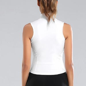 Camiseta de Yoga sin Mangas con Media Cremallera para Mujer, Blanca, Transpirable, de Spandex y Poliéster, Corte Regular, para Fitness, Gimnasio y Entrenamiento - Product Image 2
