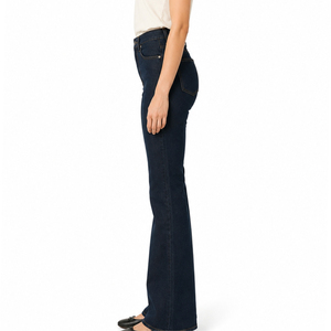 Jean en denim délavé foncé taille haute évasé pour femme, style décontracté, en coton, longueur intégrale, idéal pour l'automne, vente en gros - Product Image 5