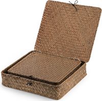 Ensemble de 2 paniers de rangement tressés en jonc de mer rustique, écologiques et de haute qualité, avec couvercle, collection Printemps, couleur personnalisable, multi-usages