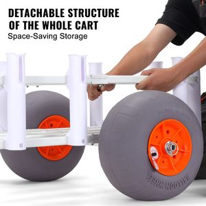 Carrello da Pesca da Spiaggia con Capacità di Carico di 136 kg, Pneumatici Grandi in PU da 13 Pollici, Carrello Marino Resistente per Campeggio - Product Image 5