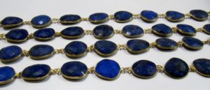 Natural Lapis Lazuli Free Shape Briolette Faceted Bezel Connector <b>Chain</b> 15to20mm Plated Sold Per Foot Wholesale price - Product Image 3