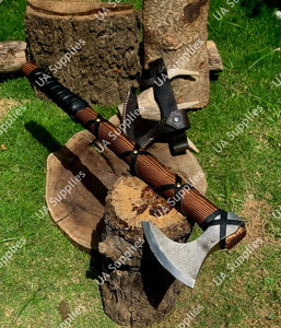 Hand Forged Splitting <b>Axe</b> With Wooden <b>Handle</b> Bearded Head For Firewood Splitting Outdoor Use - Product Image 2