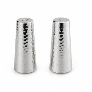 Saleros y Pimenteros de Acero Inoxidable Martillado, Elegantes y Modernos, Dispensador de Especias para Mesa de Cocina y Restaurante, Acabado Plateado - Product Image 5