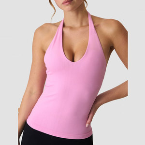 Débardeur de sport pour femme, personnalisé, sans dos, long, col en V profond, couleur unie, séchage rapide, coupe ajustée, haute qualité - Product Image 1