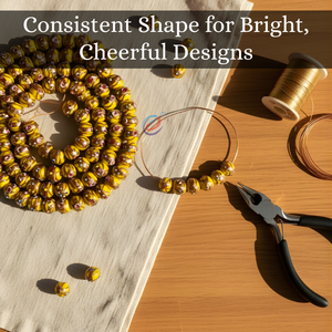 EXCEL EXPORTS Perles d'espacement en verre soufflé à la main jaunes 12 mm |   Motif en spirale à pois/feuille d'aluminium |   Fil de 8 pouces pour la création de bijoux artistiques - Product Image 3