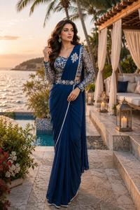 <b>Red</b> Embroidered Silk <b>Saree</b> With Blouse For Women Traditional Wedding Wear Floor-Length Regular Fit India Pakistan Style - Product Image 2