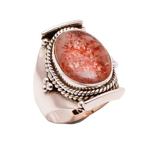 925 Sterling <b>Silver</b> Classic Wedding Engagement Party <b>Ring</b> with Natural Sun Stone Gemstone - Product Image 3