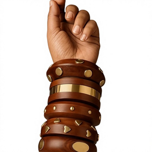 Bracelets en bois artisanaux naturels, imitation de bijoux fantaisie, faits à la main en Inde - Product Image 5
