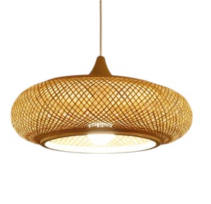Handmade Woven Bamboo <b>Lampshade</b> Flat Round Pendant Light Fixture Modern Natural Wicker Chandelier <b>Hanging</b> Lamp - Product Image 2