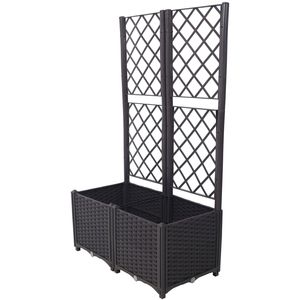 Fioriera Rialzata Grande Marrone con Griglia e Tappo di Drenaggio, 2 Vasi Rimovibili, Supporto Integrato per Piante Rampicanti, in Polyrattan - Product Image 3