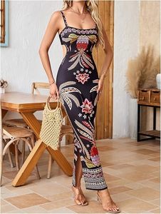 Robe longue bohème tropicale sans manches pour femme avec nœud au dos, idéale pour les fêtes, les vacances et la plage - Product Image 4