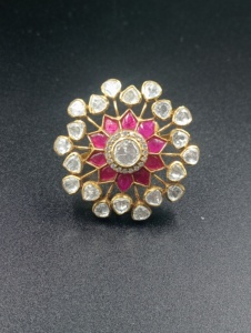 Amaira Jewels Classic Flower Shape 24K <b>Gold</b> Plated <b>Cocktail</b> <b>Ring</b> with Red Doublet Women's Wedding Jewelry - Product Image 2
