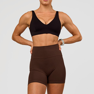 Soutien-gorge de sport sans couture à col en V profond pour femme, maintien moyen, couleur unie, haut de yoga et d'entraînement, bretelles réglables, Spandex Polyester - Product Image 4