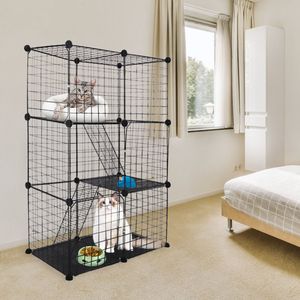 Gabbia per Animali Domestici Nera Fai-da-Te per Interni con 3 Porte e 3 Livelli, Recinto Staccabile per Gattini, Cuccioli e Conigli - Product Image 5