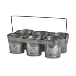 Juego de 3 organizadores de utensilios de metal galvanizado estilo rústico con asas de madera para cocina. - Product Image 4