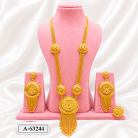 Ensemble de bijoux en alliage plaqué or 24 carats à motif floral, collier et boucles d'oreilles, style classique pour femmes, A-63242