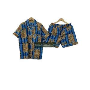 Conjunto de pijama corto de talla grande hecho a mano de algodón con estampado floral unisex, ropa de dormir transpirable de primera calidad para primavera - Product Image 1