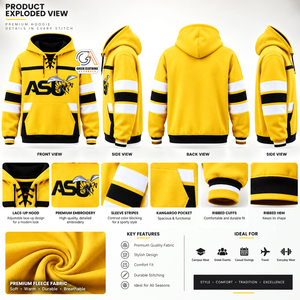 Sweat-shirt à capuche pour homme jaune avec logo abeille ASU, coupe classique, en molleton, décontracté, pour l'automne et l'hiver, doublé en molleton, motif uni - Product Image 5