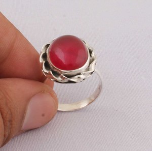 925 Silver Red Gemstone Party <b>Ring</b> Factory Direct Wholesale Natural Oval <b>Jade</b> Scalloped Frame Custom Jewelry Supplier - Product Image 4