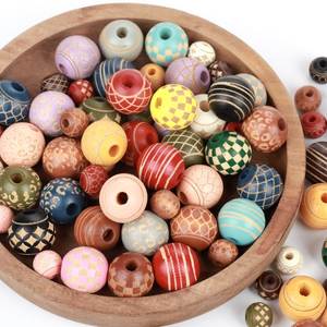 Perles artisanales en bois sculpté rond multicolores pour les magasins de détail, les projets de bricolage et les entreprises de bijouterie - Product Image 3