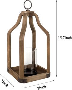 Farol de vela moderno de madera con marco abierto, estilo rústico decorativo, con portavelas de cristal tipo huracán - Product Image 5