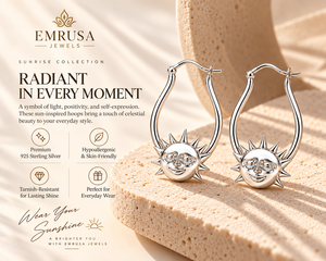 Pendientes de Aro con Diseño de Sol en Plata de Ley 925, Joyería Moderna de Inspiración Celestial para Regalo de Boda, Fiestas y Otras Ocasiones - Product Image 6