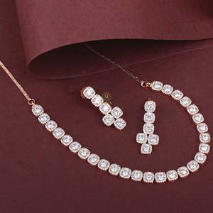 Olivia CZ Designer Gold-Plated Zircon Necklace and Earring Set for Bridal and Festival - Product Image 1