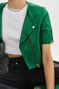 Cropped Waterproof Breathable Eco-Friendly <b>Biker</b> <b>Jacket</b> for Women Genuine Sheepskin <b>Leather</b> Motorcycle <b>Jacket</b> From Pakistan - Product Image 5