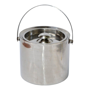 Cubo de hielo de acero inoxidable de doble pared con tapa y asa, enfriador de vino portátil aislado, enfriador de cerveza metálico para bar, hotel, fiesta - Product Image 1