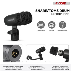 Kit de Micrófonos de Batería de 5 Núcleos, 7 Piezas, Micrófonos de Batería Totalmente Metálicos, Tom/Snare y Platillos, Juego de Micrófonos con Cable para Instrumentos de Percusión - Product Image 3