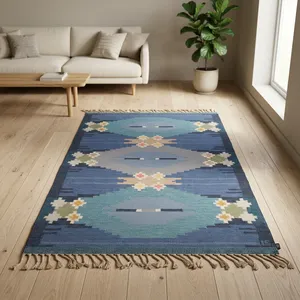 Tapis rectangulaire artisanal HILTEX en mélange de laine, style kilim, imprimé animal, tissé, écologique, antidérapant, à franges - Product Image 3