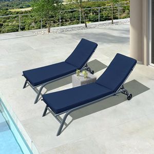 Lot de 2 coussins de remplacement bleu marine pour chaise longue d'extérieur, coussin de siège pour mobilier de patio, pour ensemble de chaises longues - Product Image 1
