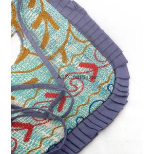 Handmade Kantha Embroidery Textile <b>Bag</b> With Ruffle Edge Magnetic Closure <b>Medium</b> Size Daily Use - Product Image 6
