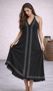 Vestido Halter de Moda para Mujer, Vestido Maxi de Algodón con Estampado Étnico Tradicional, Atuendo para Festivales y Fiestas - Product Image 2