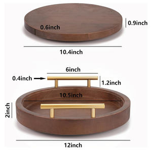 Plateau rond en bois de manguier avec poignée facile à saisir Plateau décoratif 2 en 1 pour organisateur de table basse ou plateau de présentation pour décoration de chambre - Product Image 5