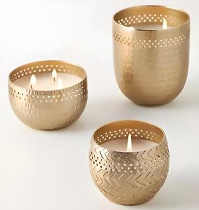 Portavelas de metal grabado decorativo de lujo, recipiente para velas de aromaterapia, centro de mesa para bodas. - Product Image 2