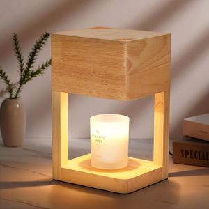 Dimmable Electric Candle Warmer Lamp with <b>Timer</b> 2 X 35 Watt Bulb Wood Base Birthday Gift - Product Image 1