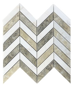 Carrelage mural intérieur moderne en marbre mosaïque chevron blanc et or poli, irrégulier, résistant à l'eau, écologique, garantie 5 ans - Product Image 5