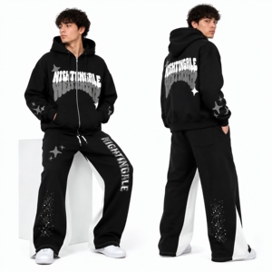 Survêtement homme en molleton de coton avec logo personnalisé, impression puff, 100% coton, style streetwear tendance. - Product Image 6