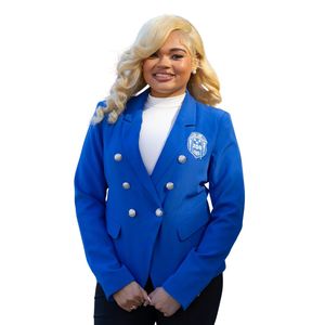 Blazer Cruzado Azul Rey Zeta Phi Beta para Mujer, Chaqueta Premium Elegante de Corte Entallado con Letras Griegas - Product Image 1
