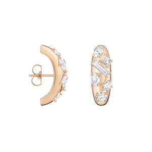 Boucles d'oreilles pendantes 3 carats en diamants de laboratoire à taille fantaisie mixte, en or 14K, serties de griffes hybrides, modernes, sculpturales et minimalistes - Product Image 1