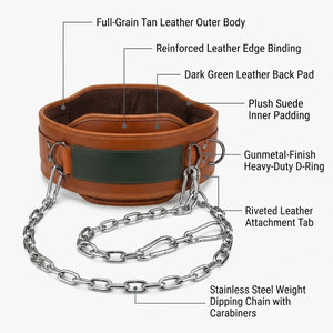 Ceinture lestée durable avec construction renforcée en cuir et liaison en acier sécurisée pour squats, tractions et entraînement de résistance - Product Image 4